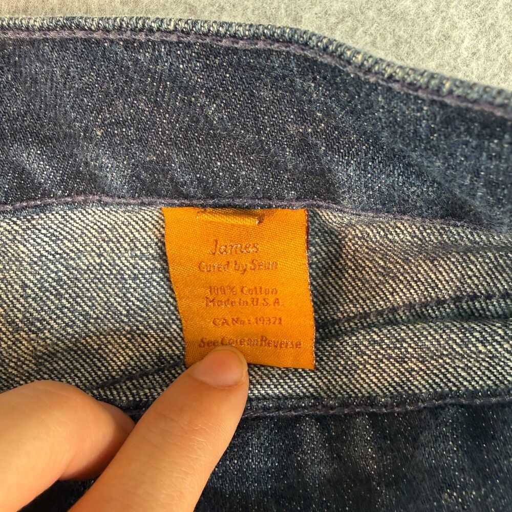 James Cured by Seaun Dark Wash Denim Mini Skirt Frayed Hem 90s Casual Size 26 - Picture 4 of 5
